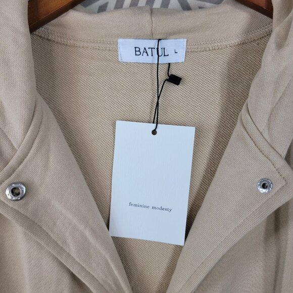 NEW batul Long Trench Hoody Coat Jacket Size Large Modest Beige Tan Cinch Waist - Picture 11 of 13